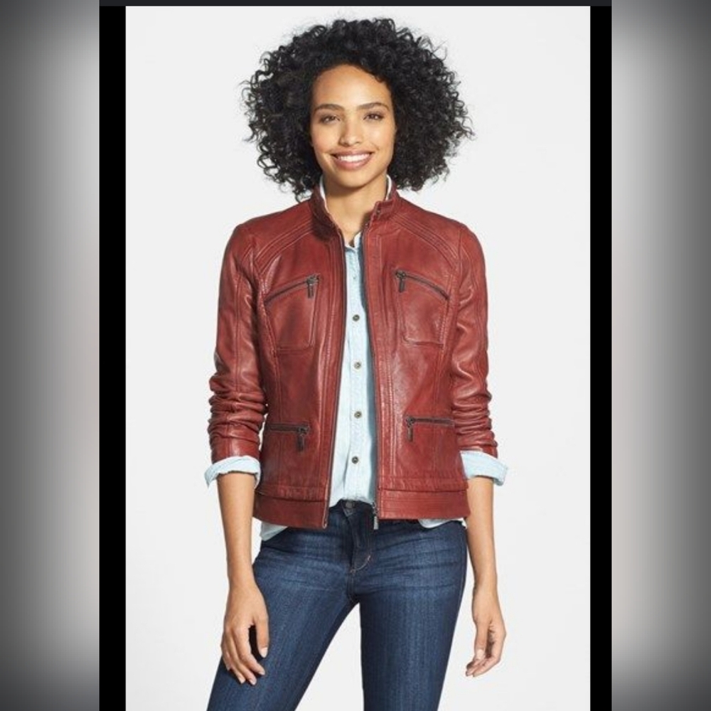 Bernardo Leather Jacket Brick Red PS